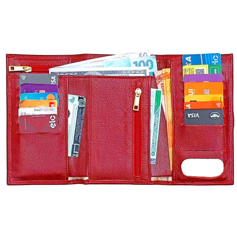 Carteira Feminina Couro Vermelha Média de Mão Olivia