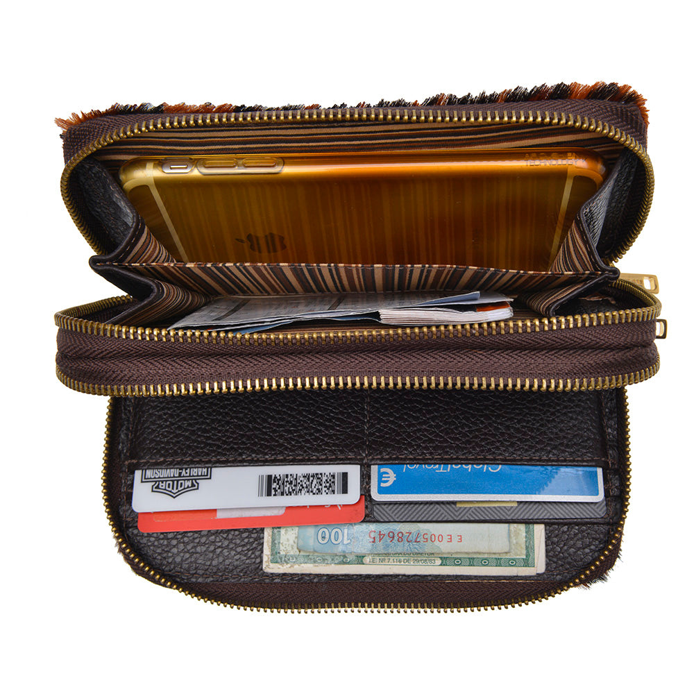 Carteira Couro Média Zíper Duplo Pelo Onça Maya