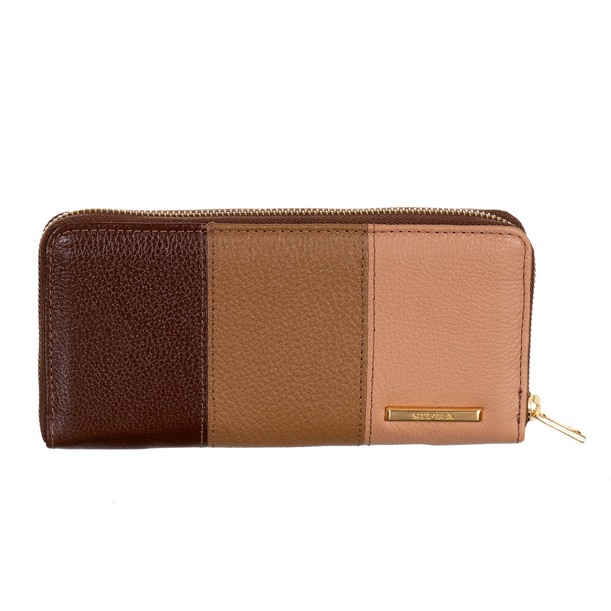 Carteira Feminina Couro Amêndoa Média de Mão Zíper Valquiria