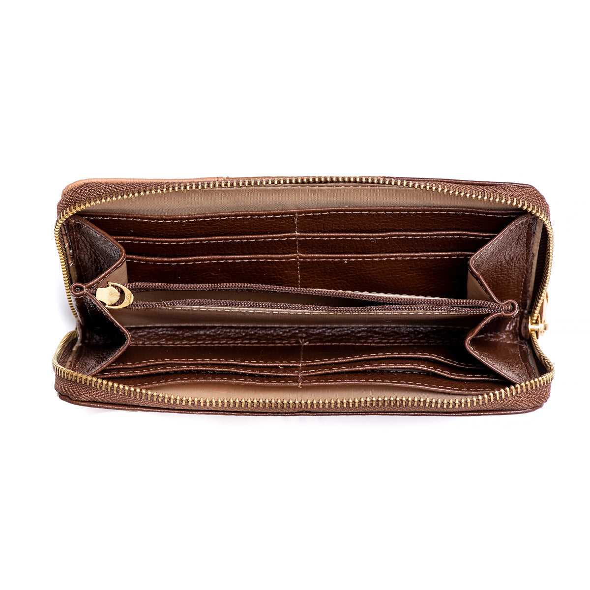 Carteira Feminina Couro Amêndoa Média de Mão Zíper Valquiria