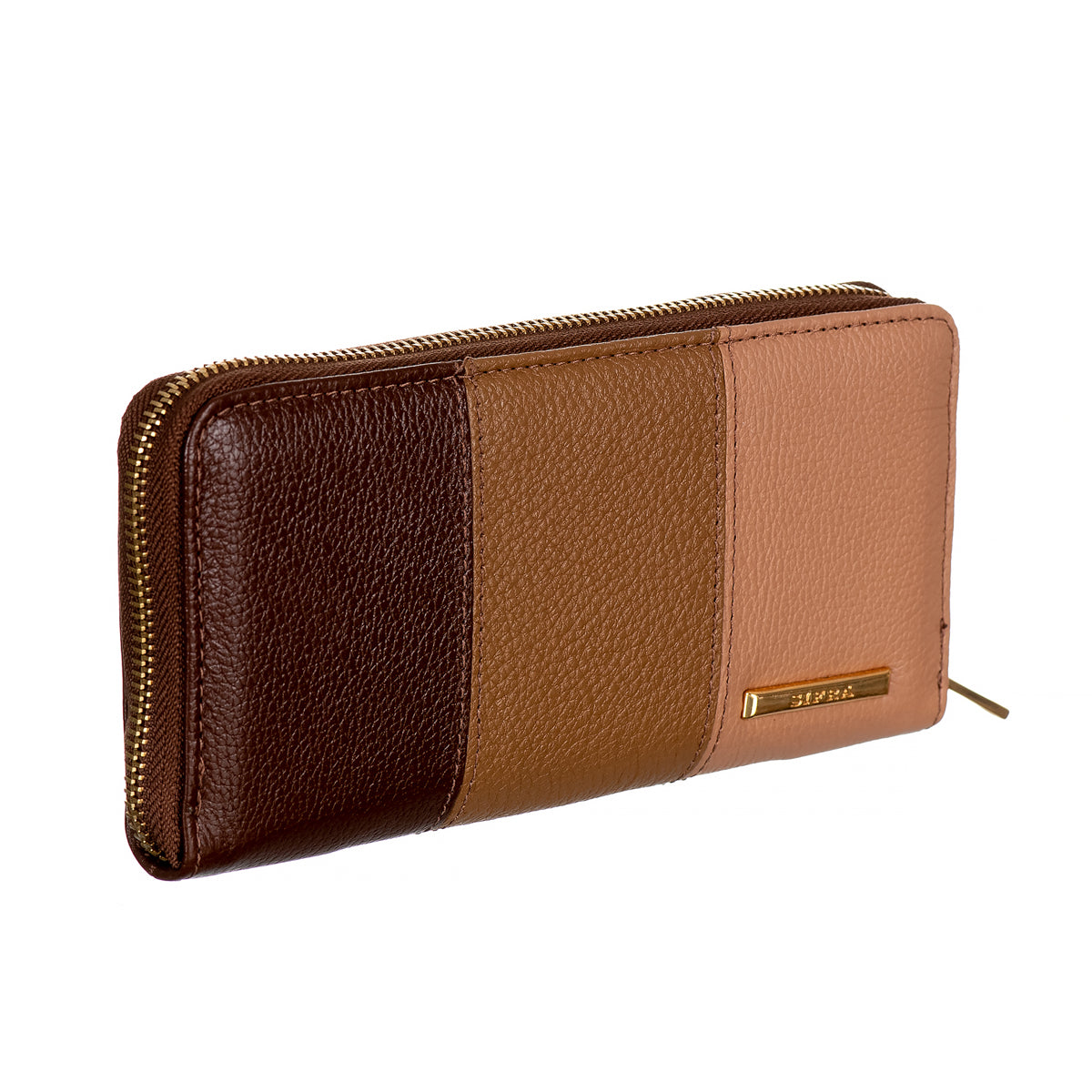 Carteira Feminina Couro Amêndoa Média de Mão Zíper Valquiria