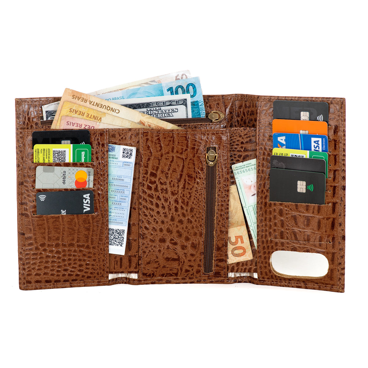 Carteira Feminina Couro Avelã Média de Mão Olivia