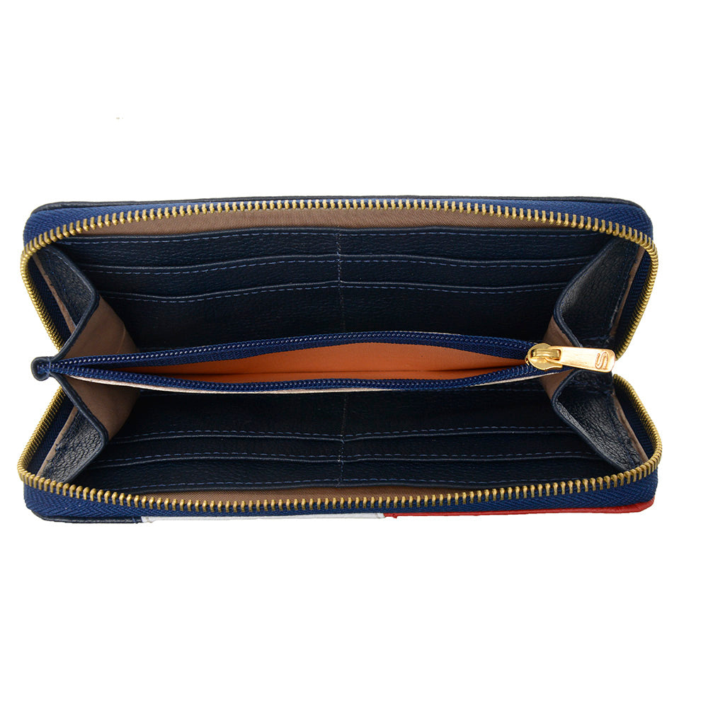 Carteira Feminina Couro Azul Média de Mão Zíper Valquiria