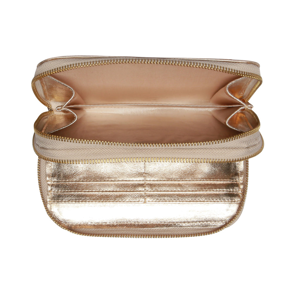 Carteira Feminina Couro Média Zíper Duplo Ouro Maya