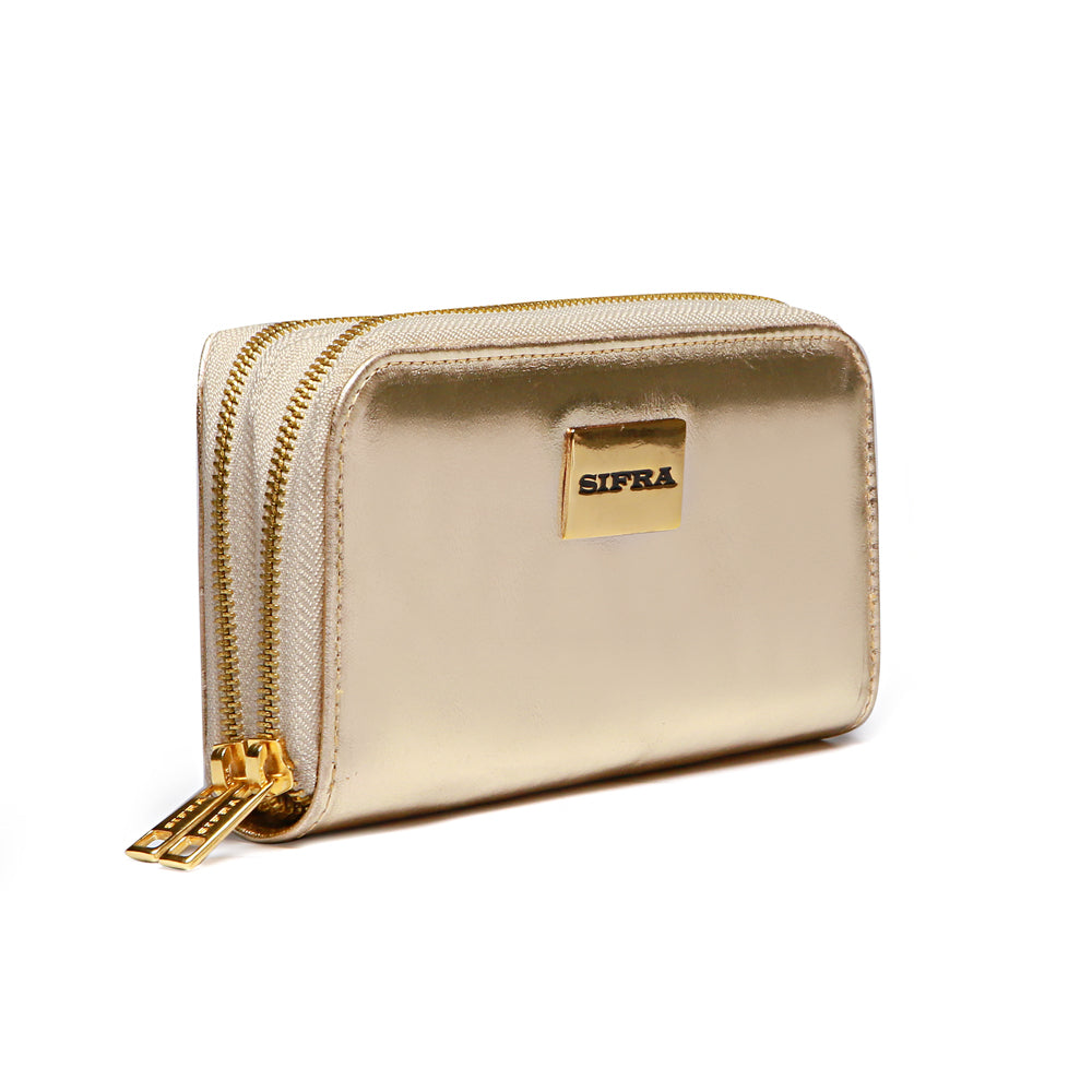 Carteira Feminina Couro Média Zíper Duplo Ouro Maya