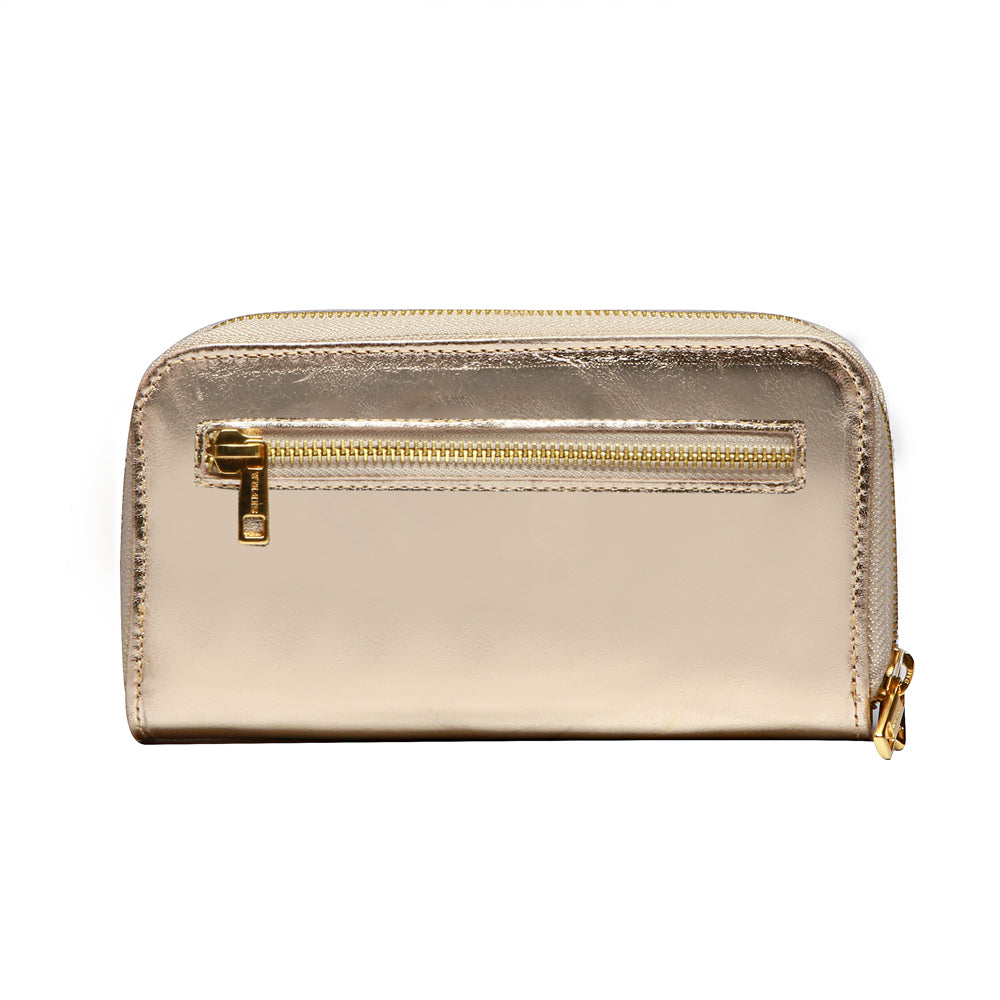 Carteira Feminina Couro Média Zíper Duplo Ouro Maya