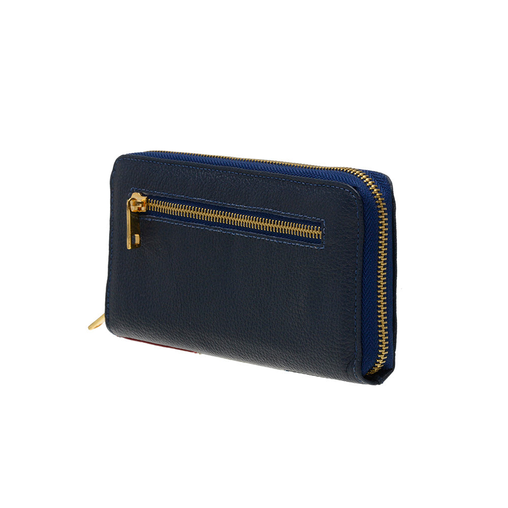 Carteira Feminina Couro Média Zíper Azul Virginia