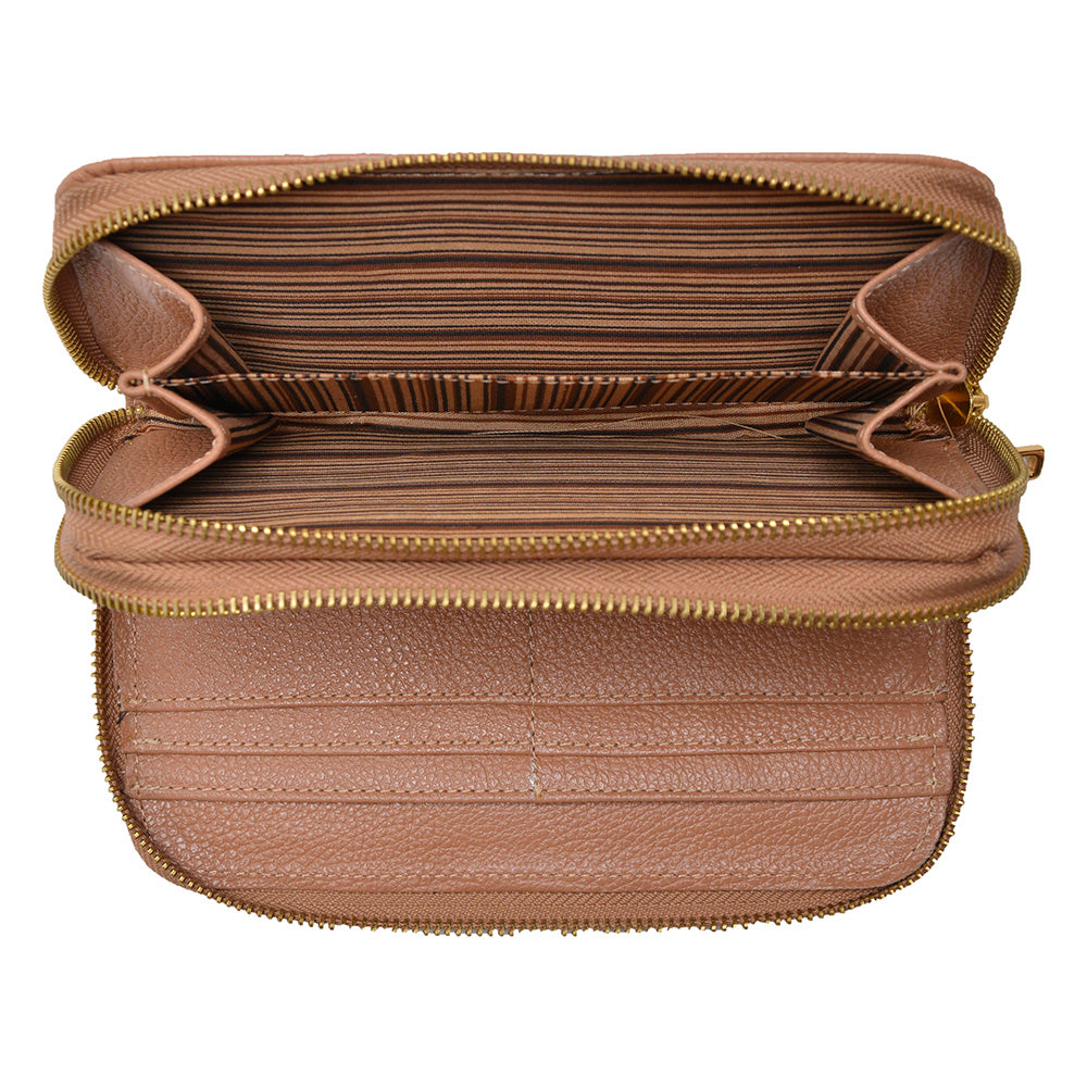 Carteira Feminina Couro Média Zíper Duplo Coral Maya