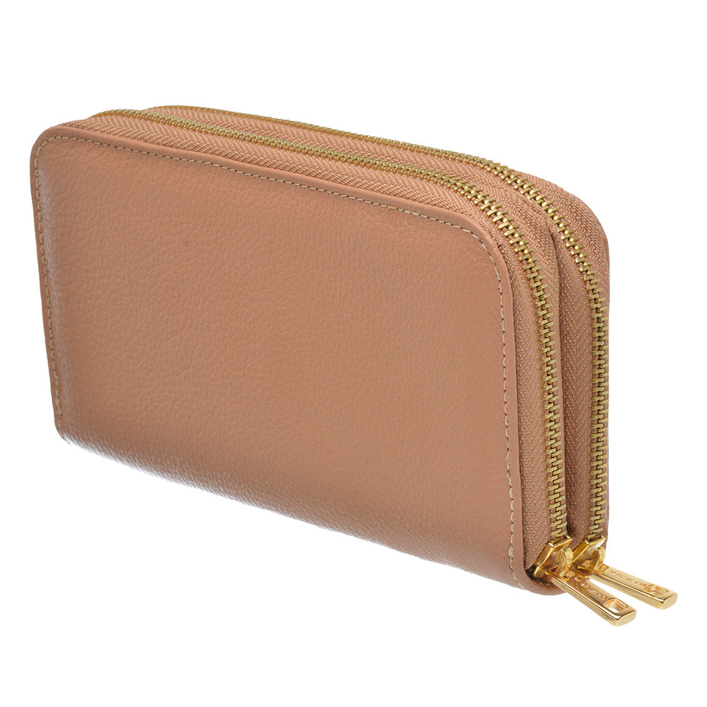 Carteira Feminina Couro Média Zíper Duplo Coral Maya