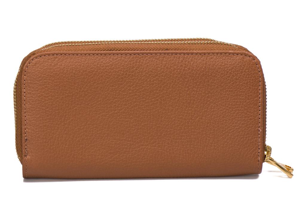 Carteira Feminina Couro Média Zíper Duplo Marrom Maya