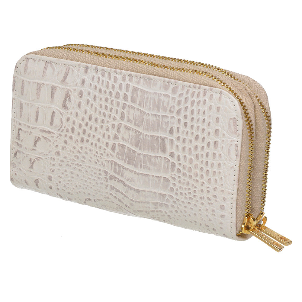 Carteira Feminina Couro Média Zíper Duplo Off White Maya