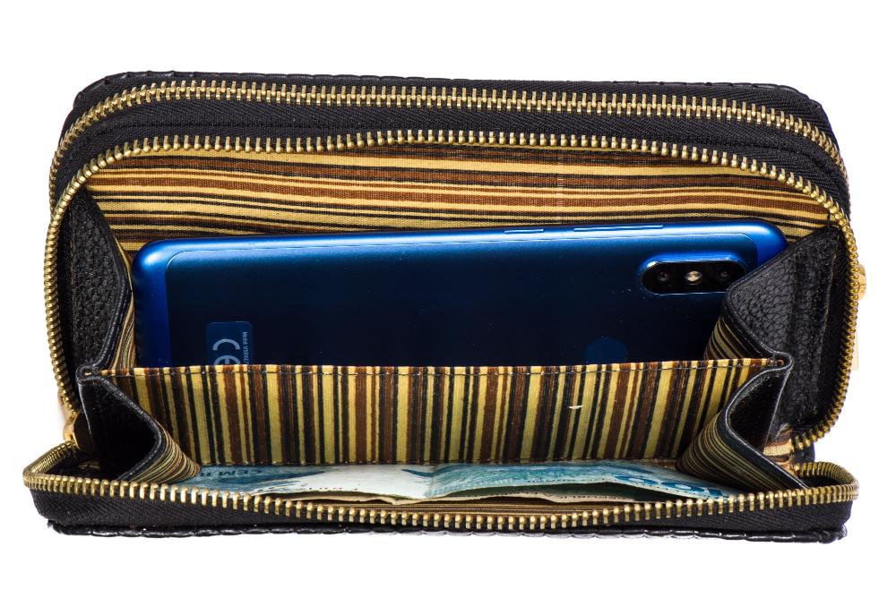 Carteira Feminina Couro Média Zíper Duplo Preto Maya