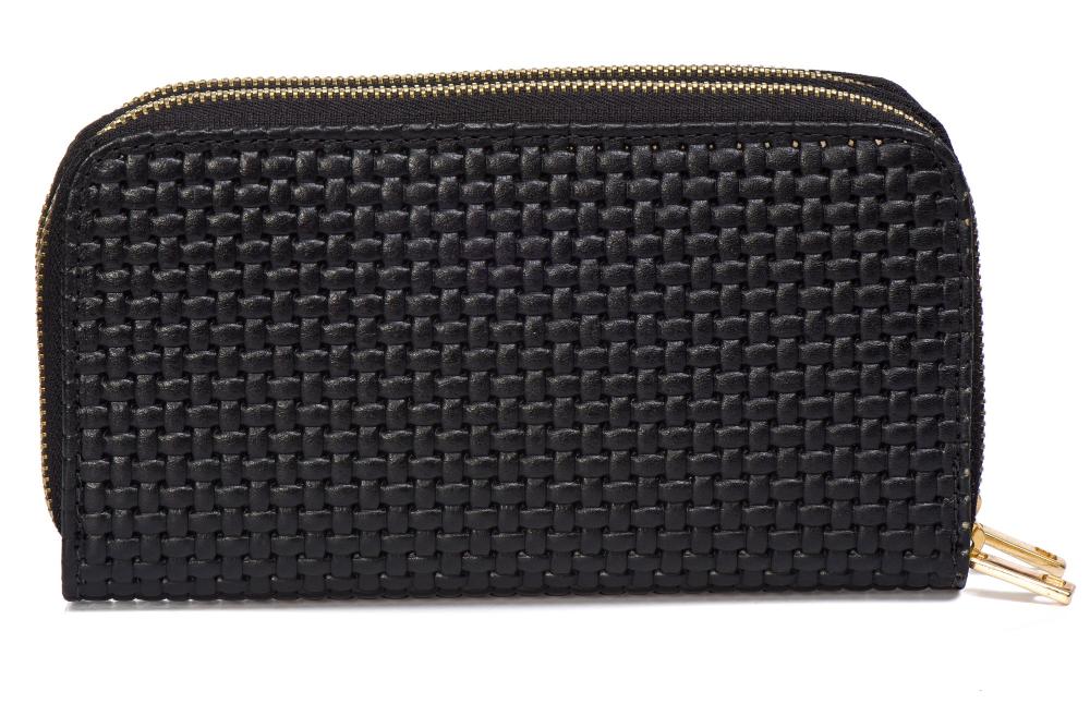 Carteira Feminina Couro Média Zíper Duplo Preto Maya