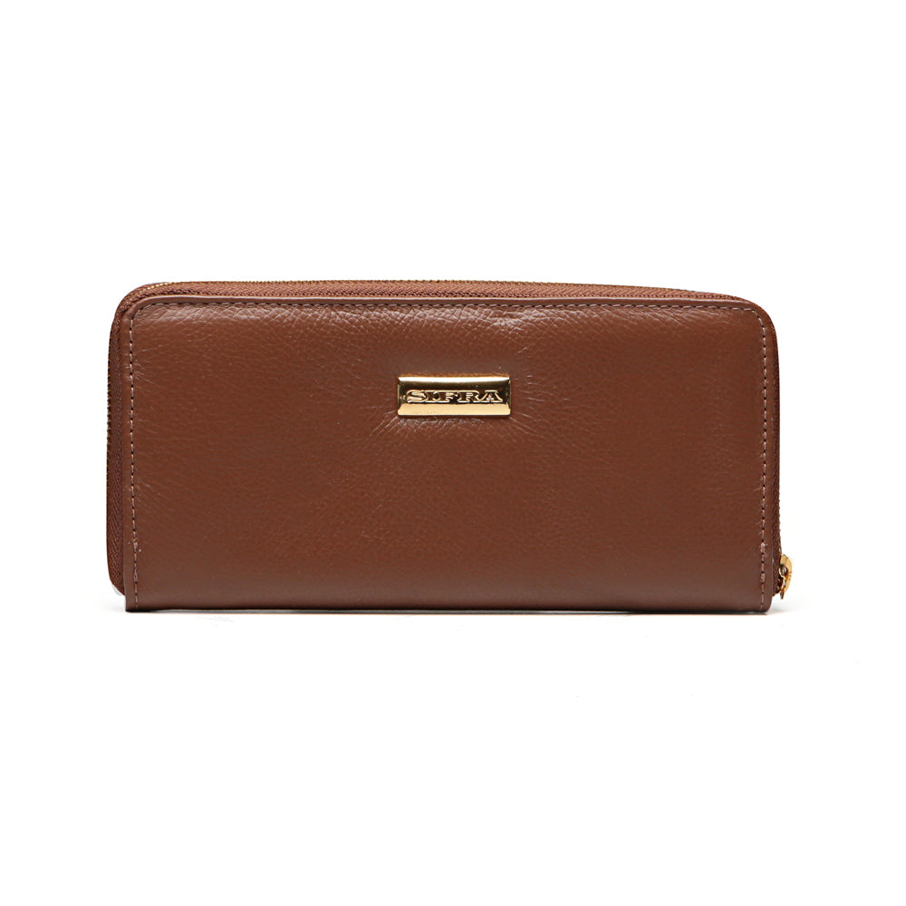Carteira Feminina Couro Média Zíper Marrom Anita