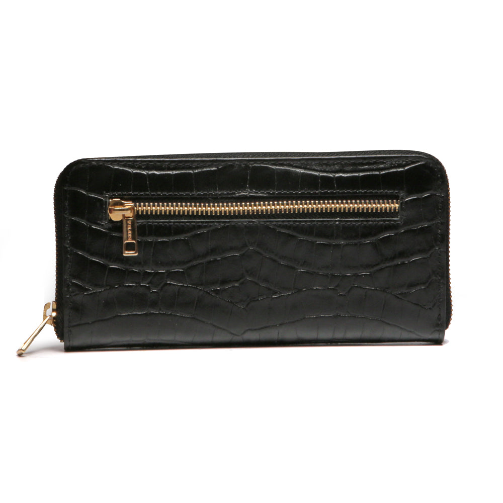 Carteira Feminina Couro Média Zíper Preta Amelia