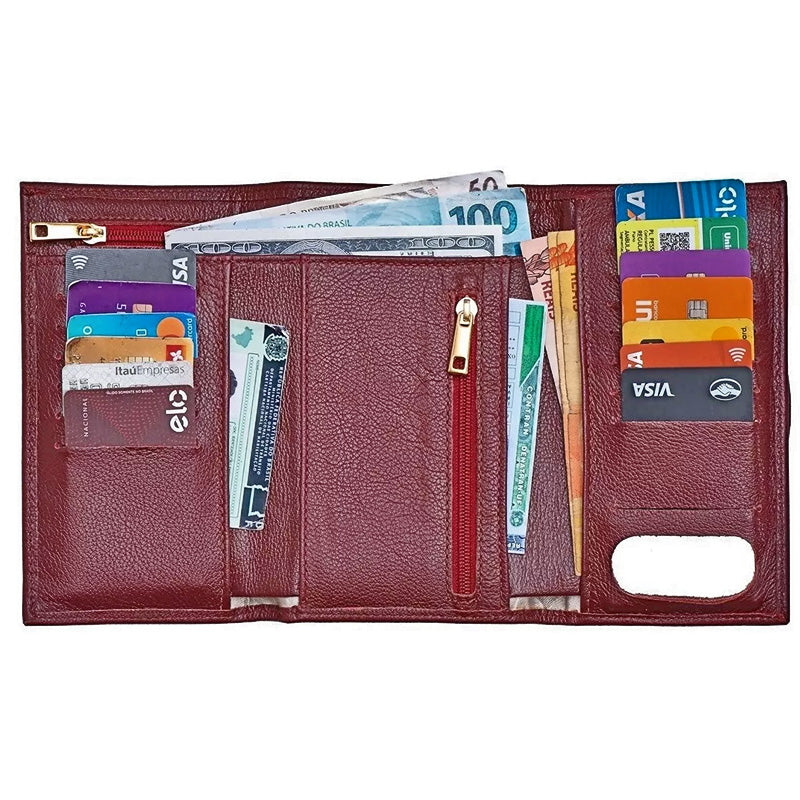 Carteira Feminina Couro Vermelho Rubi Média Olivia