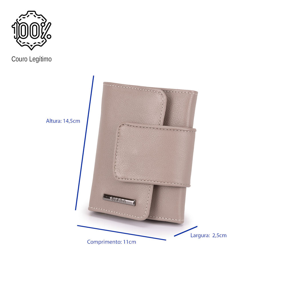 Carteira Feminina Pequena Couro Cinza Elizabeth