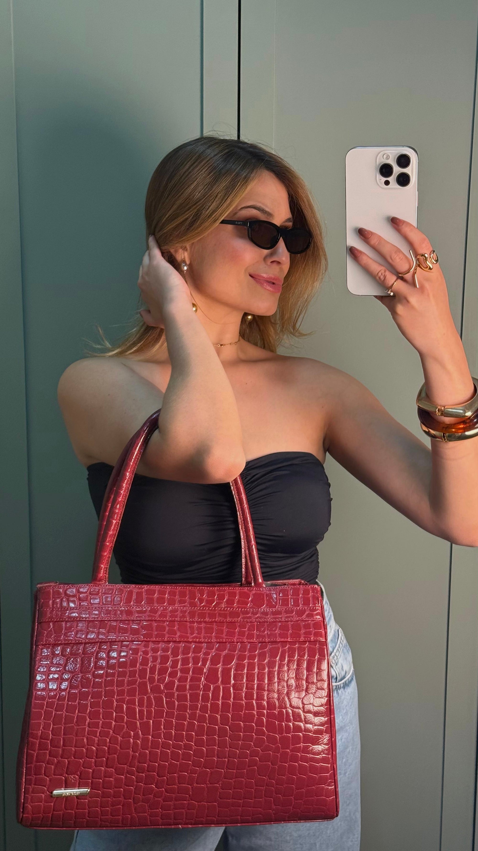 Bolsa de Ombro Estruturada Couro Vermelho Celina