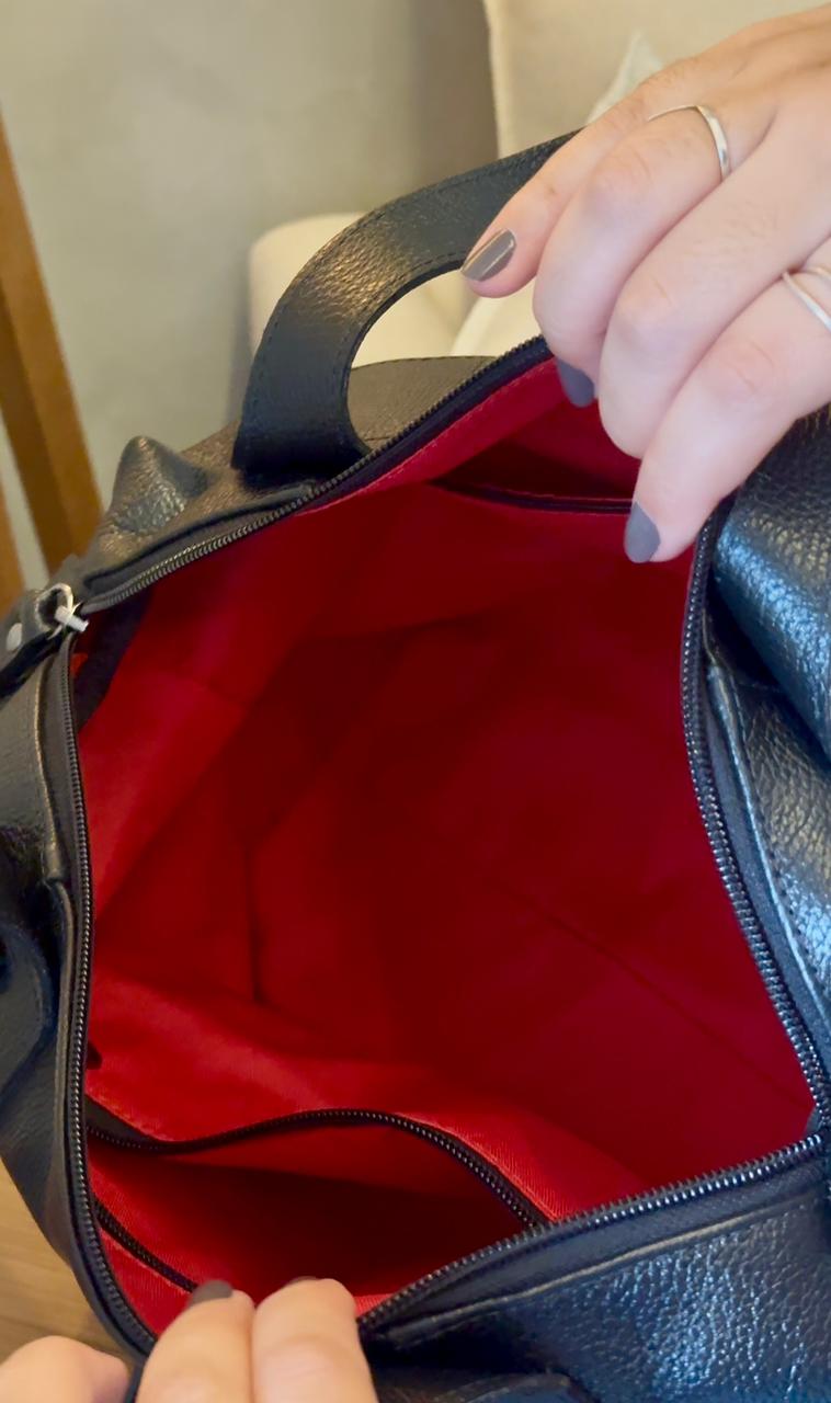 Bolsa Sacola Média Couro Preta Tiffany