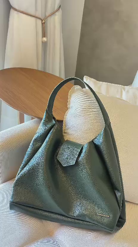 Bolsa Sacola Média Couro Verde Bárbara