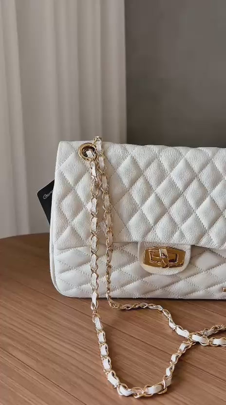 Bolsa Tiracolo Pequena Couro Off White Ouro Beca