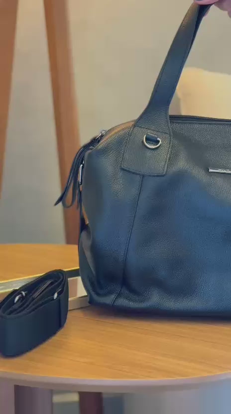 Bolsa Sacola Média Couro Preta Tiffany