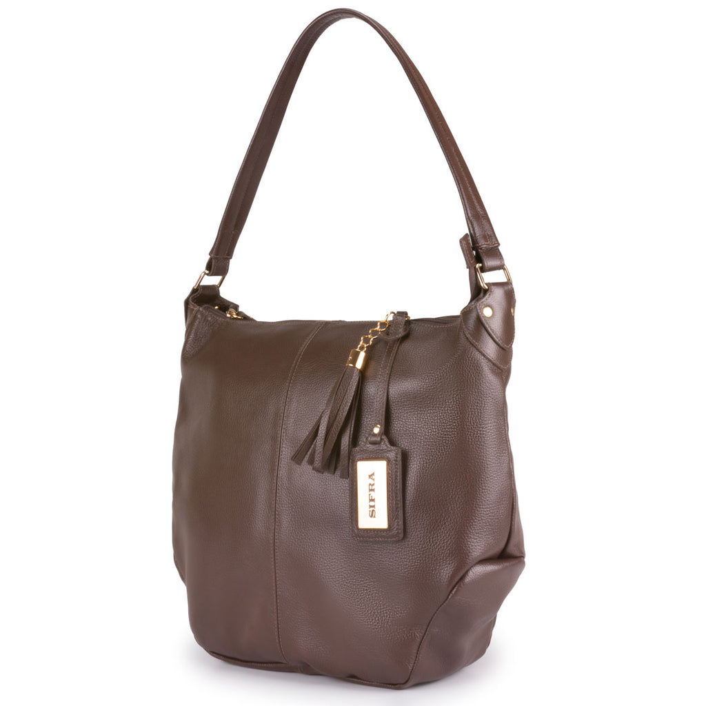 Bolsa Saco Feminina Couro Marrom Alana