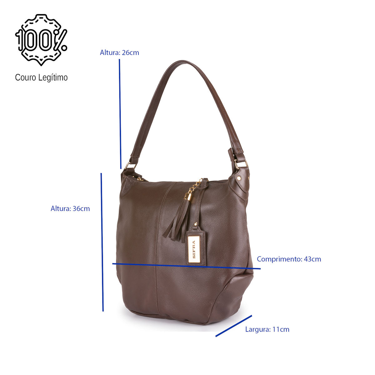 Bolsa Saco Feminina Couro Marrom Alana