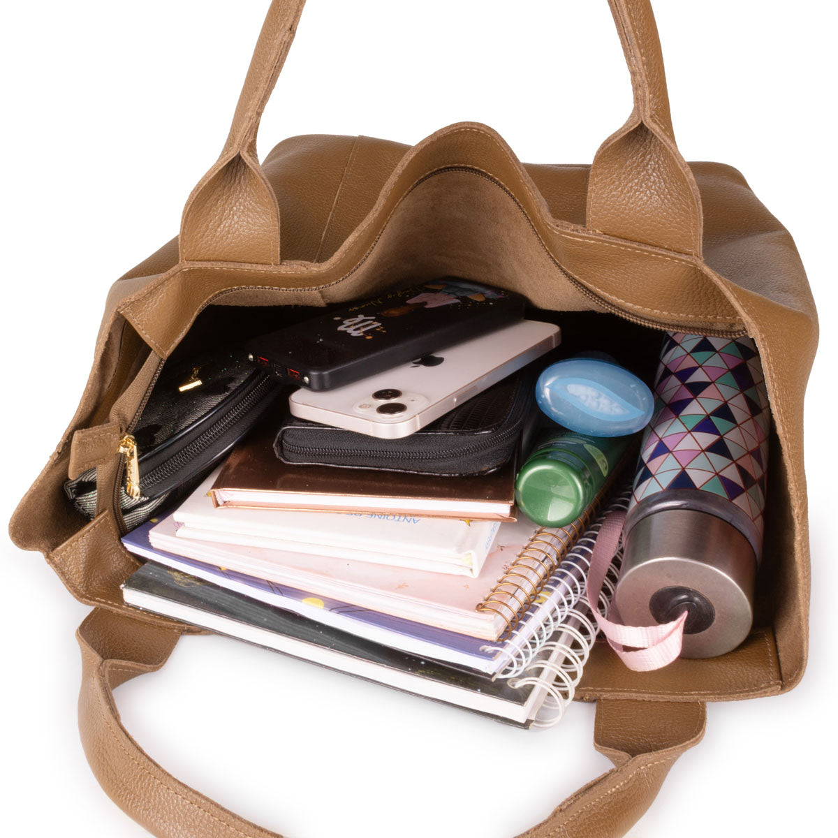 Bolsa Sacola Couro Caramelo Lola Com Zíper