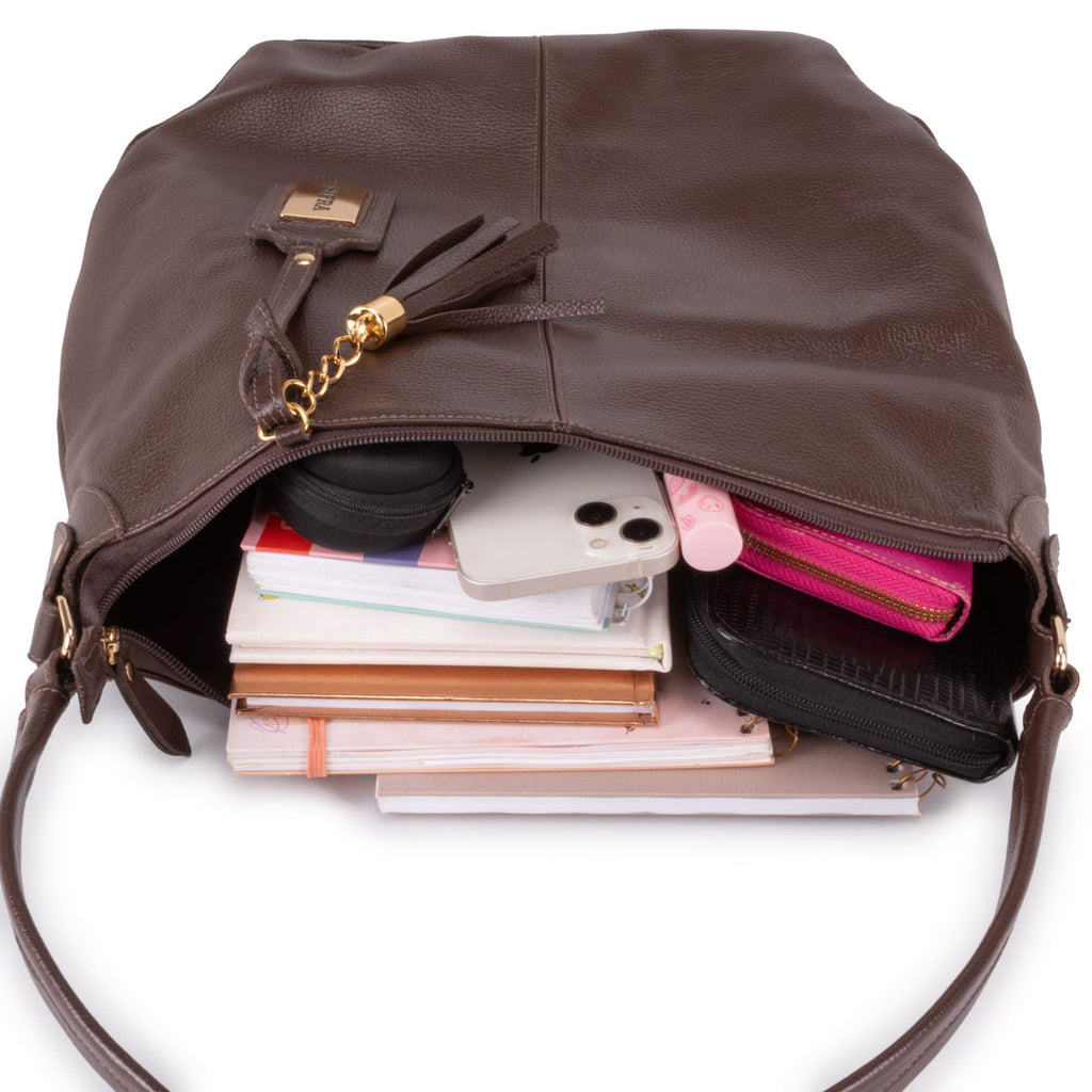 Bolsa Saco Feminina Couro Marrom Alana