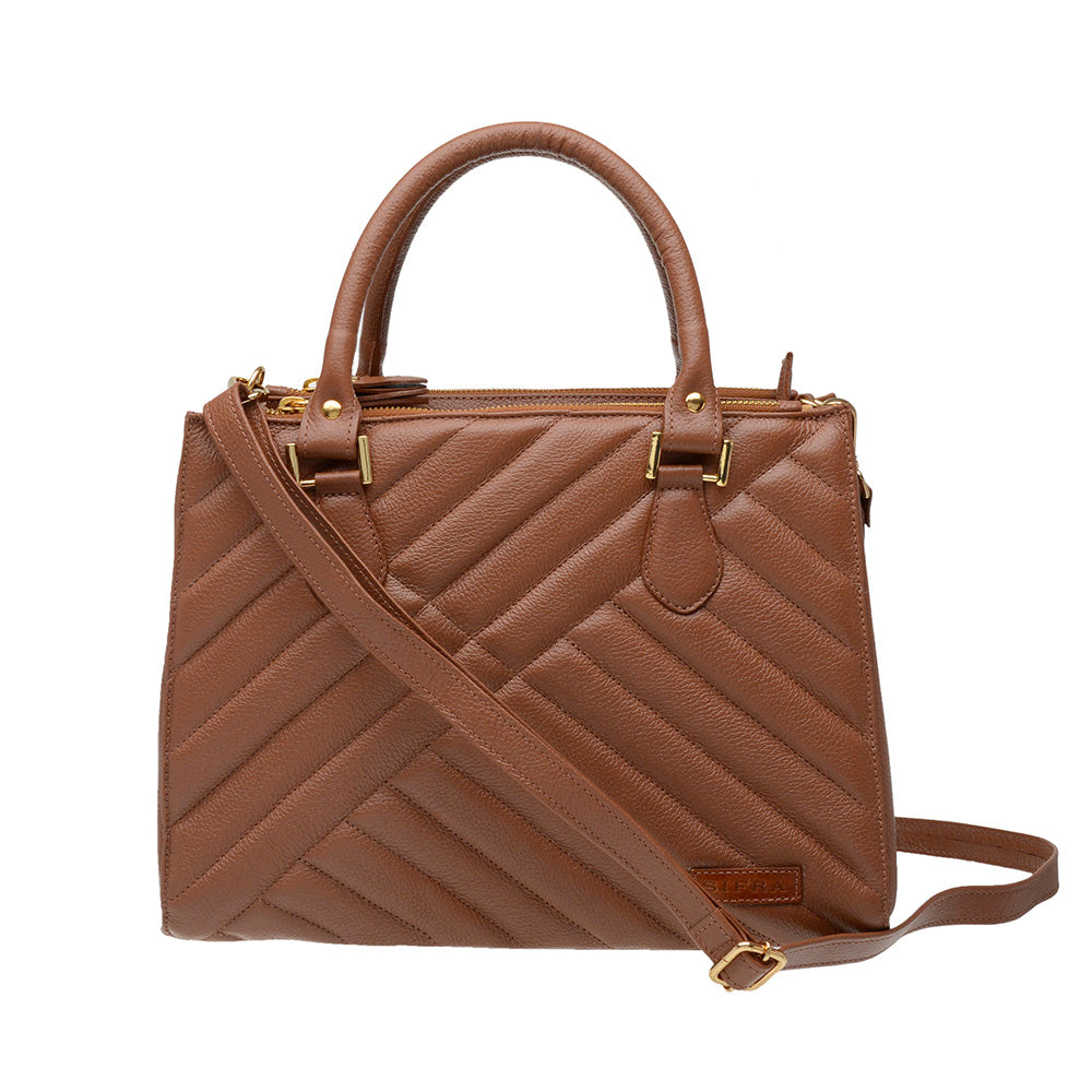 Bolsa Transversal Tote Matelasse Couro Marrom Média Marisa