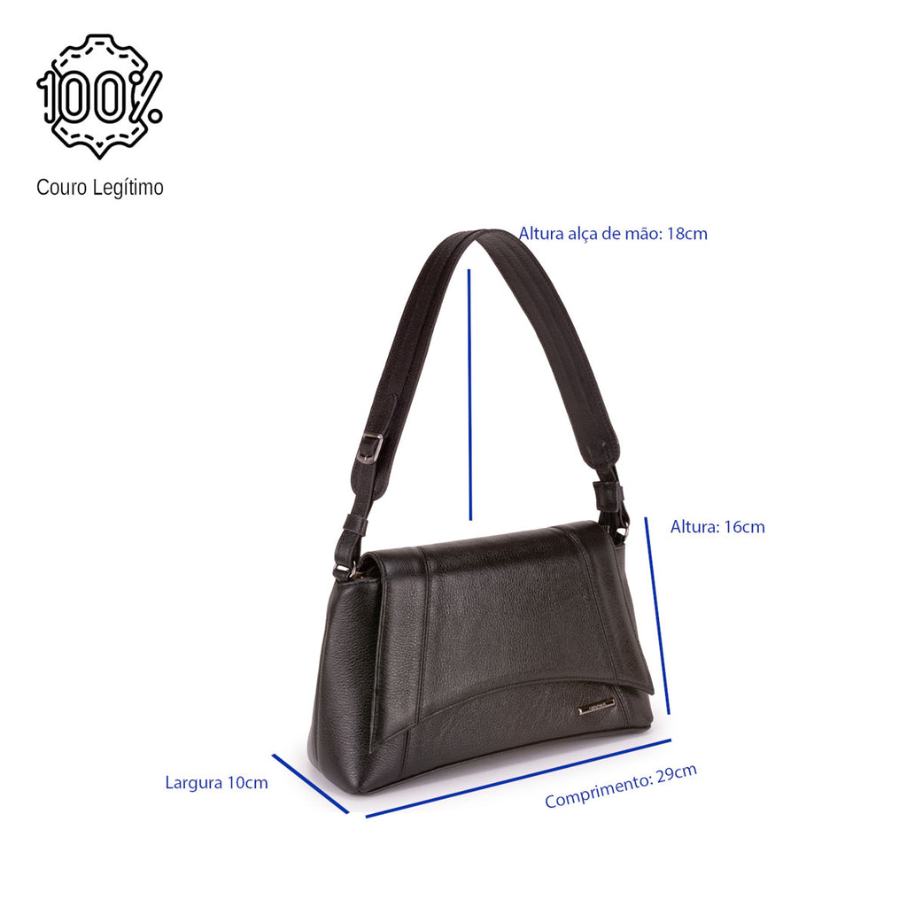 Bolsa Média de Ombro Couro Preto Martina Classic