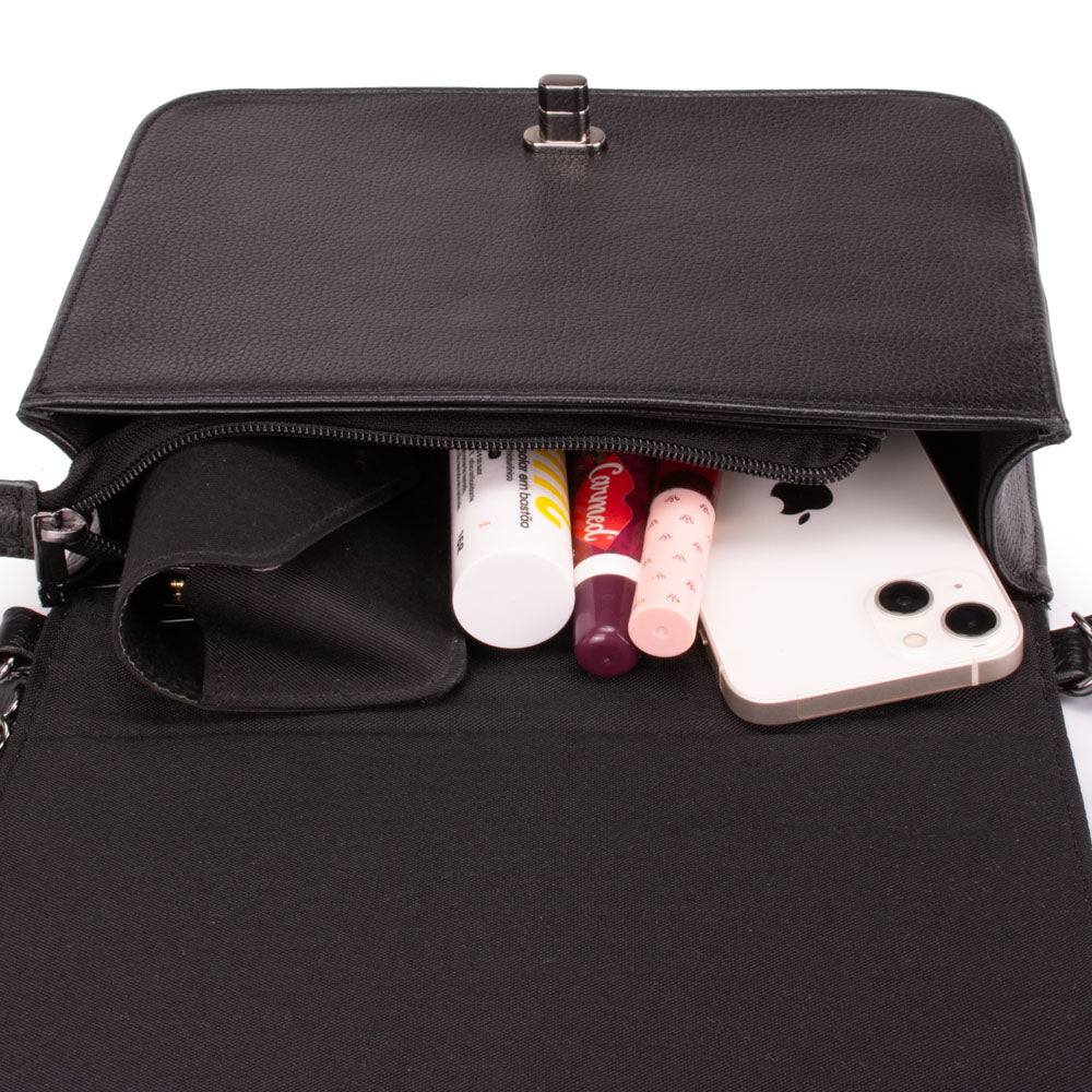 Bolsa Feminina Clutch Pequena Couro Preta Classic Alice