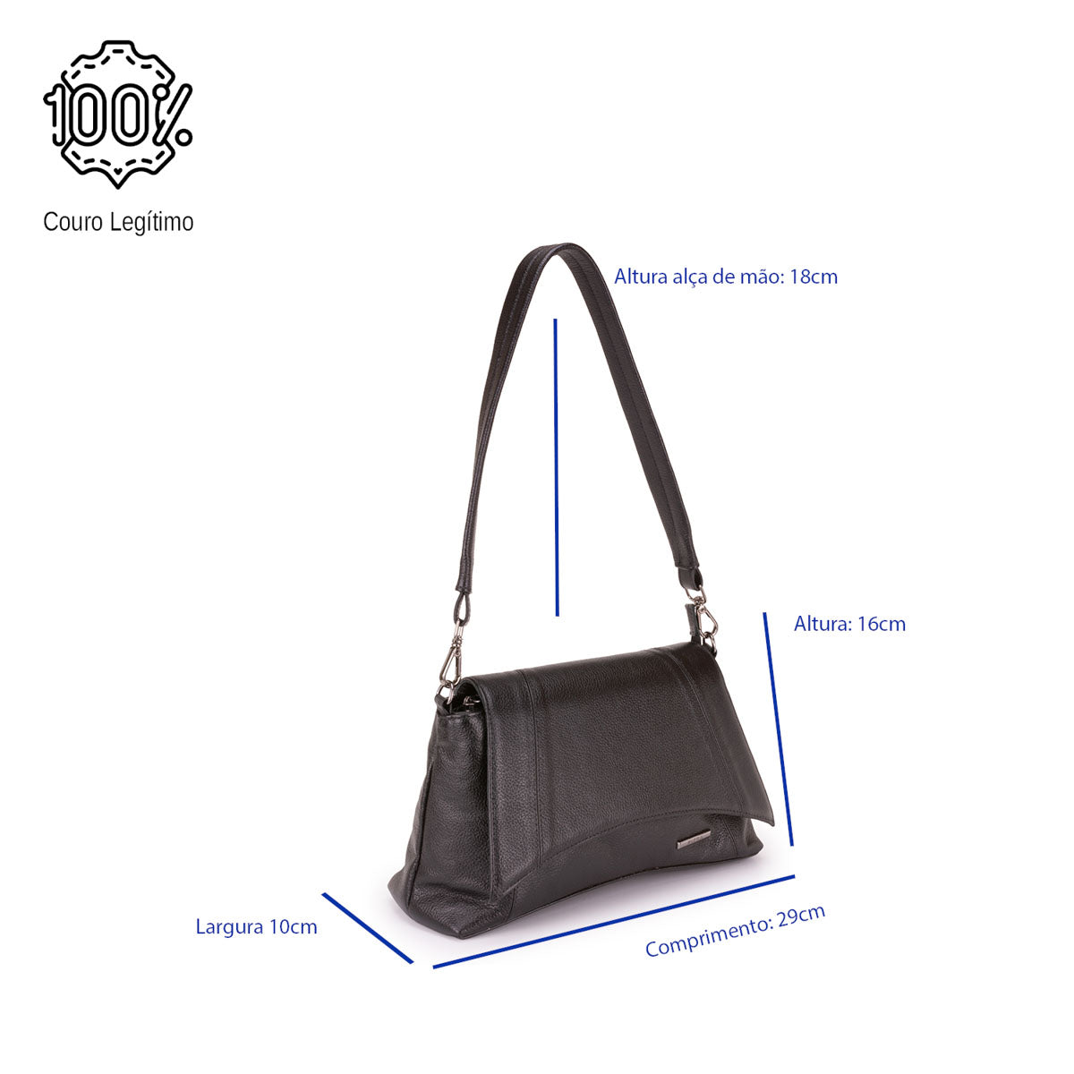 Bolsa Média de Ombro Couro Preto Martina