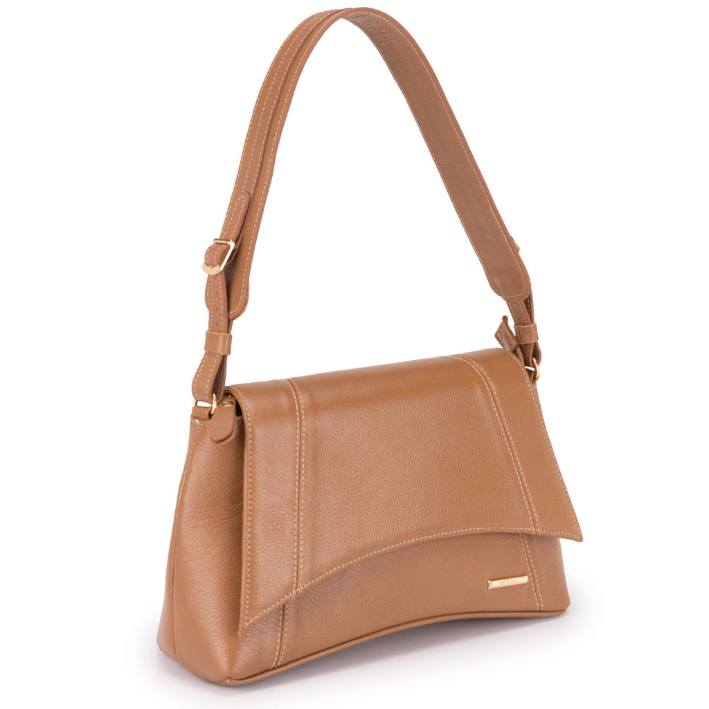 Bolsa Média de Ombro Couro Caramelo Martina Classic