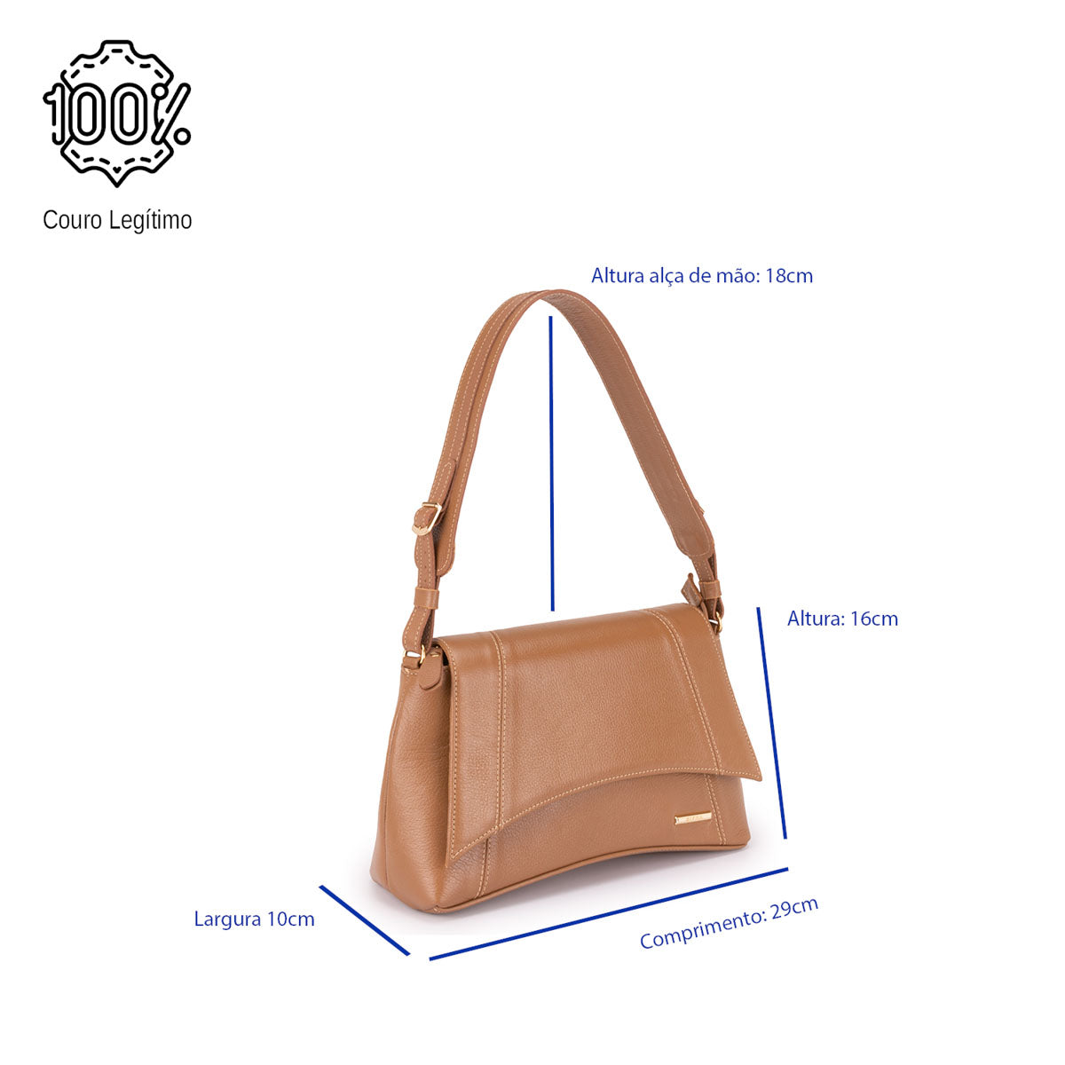 Bolsa Média de Ombro Couro Caramelo Martina Classic