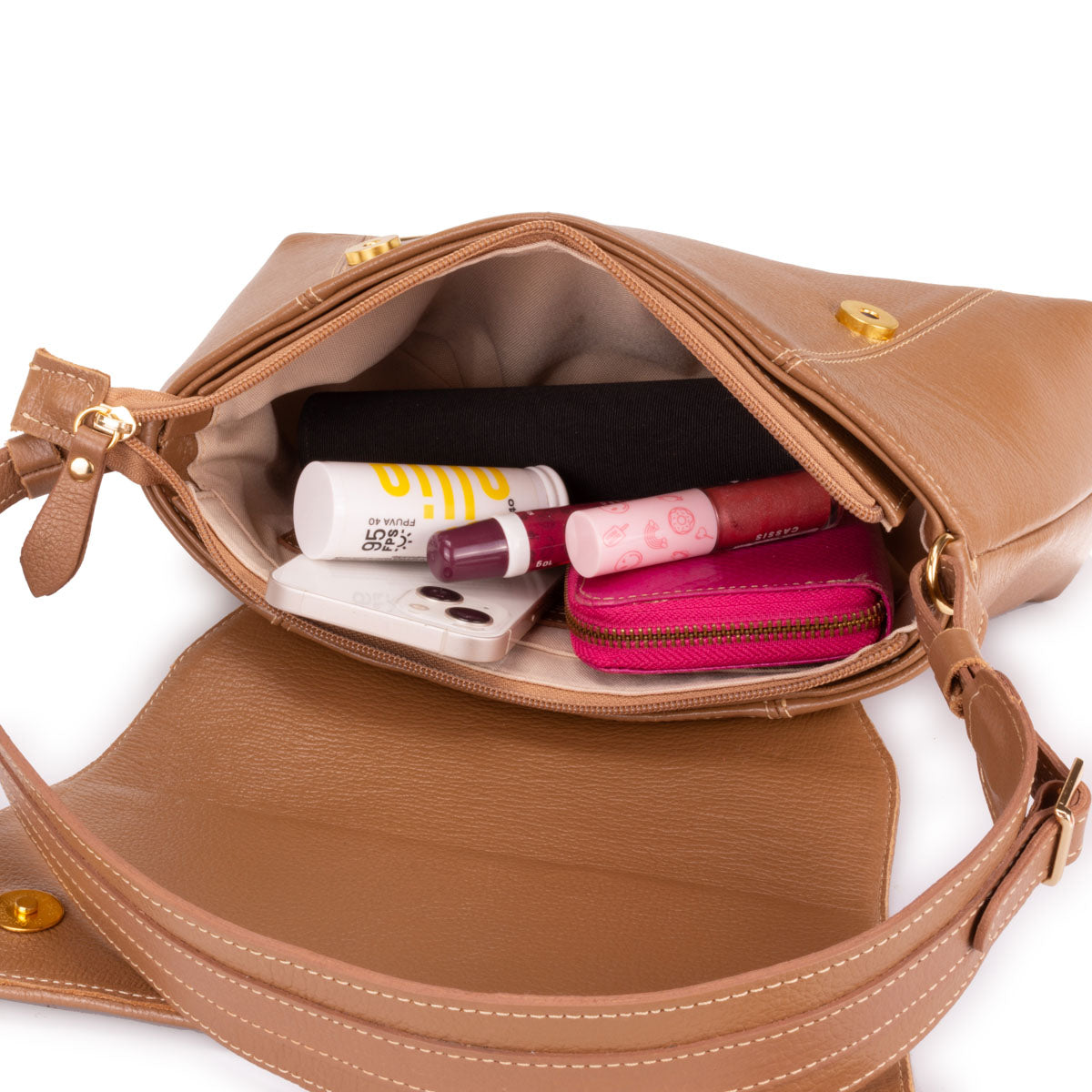 Bolsa Média de Ombro Couro Caramelo Martina Classic