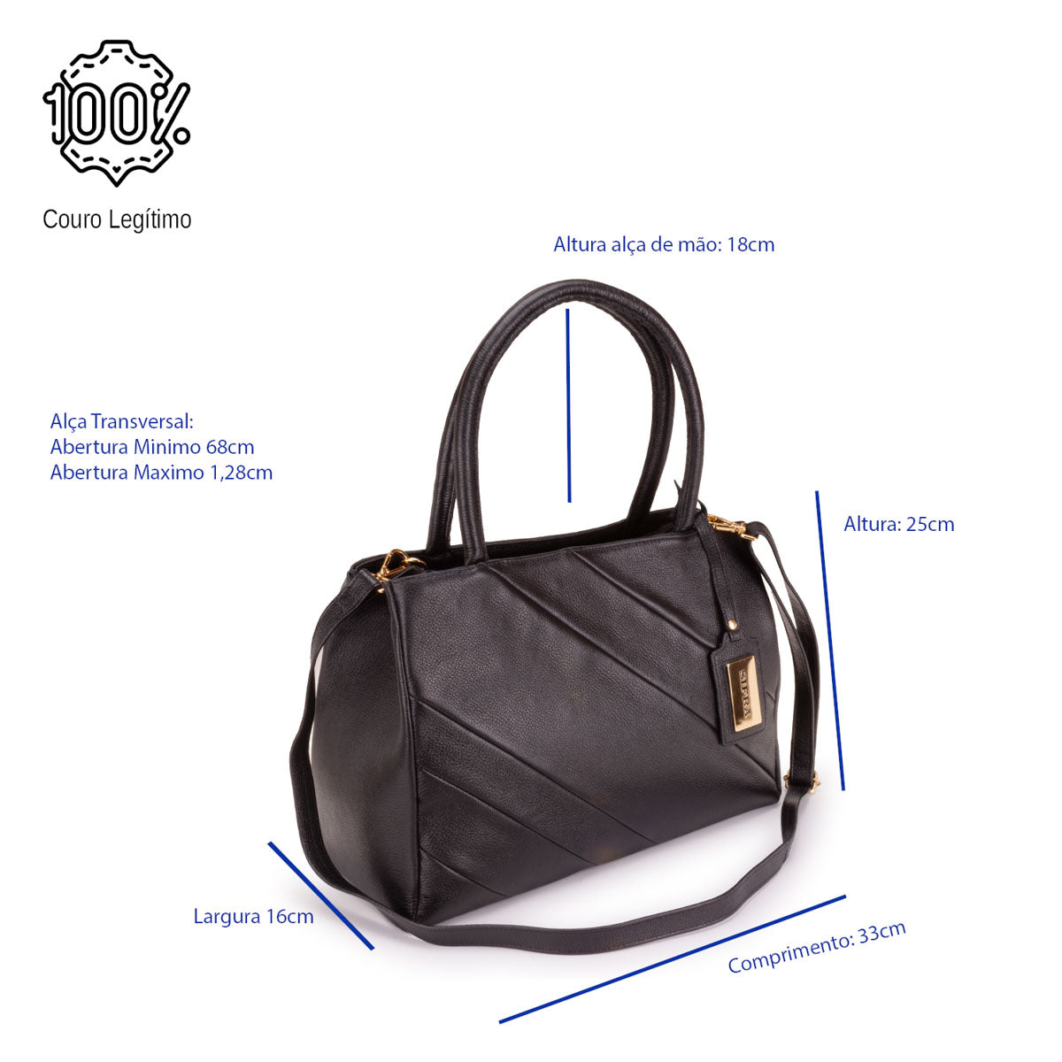 Bolsa de Ombro Estruturada Couro Preta Celina