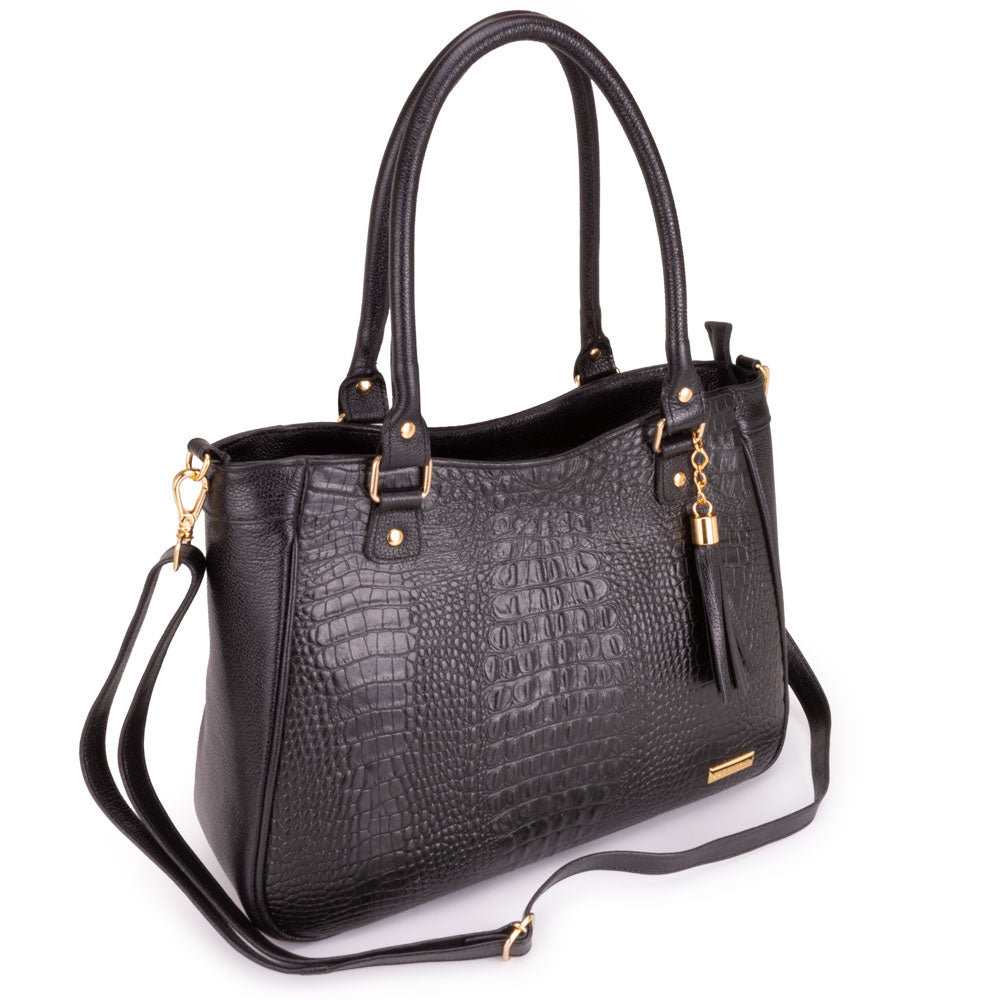 Bolsa Sacola Com Zíper Couro Preta Madison