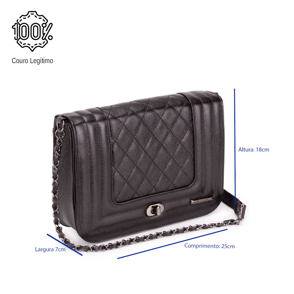 Bolsa Feminina Clutch Pequena Couro Preta Classic Alice