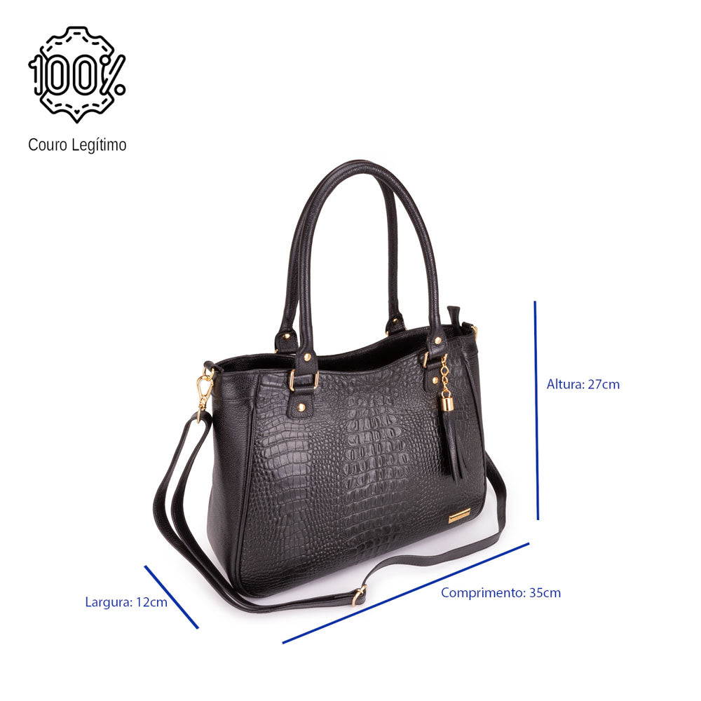 Bolsa Sacola Com Zíper Couro Preta Madison