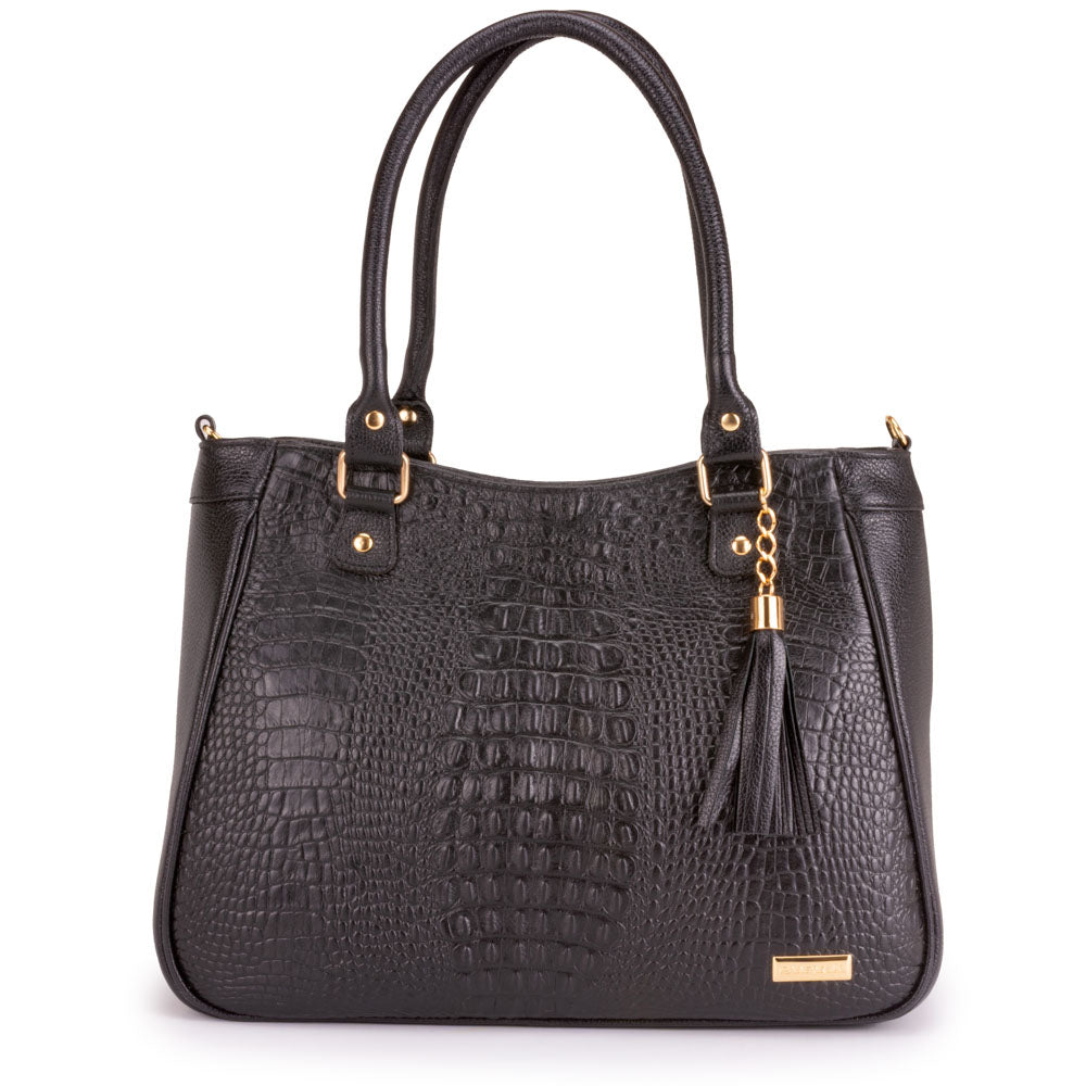 Bolsa Sacola Com Zíper Couro Preta Madison