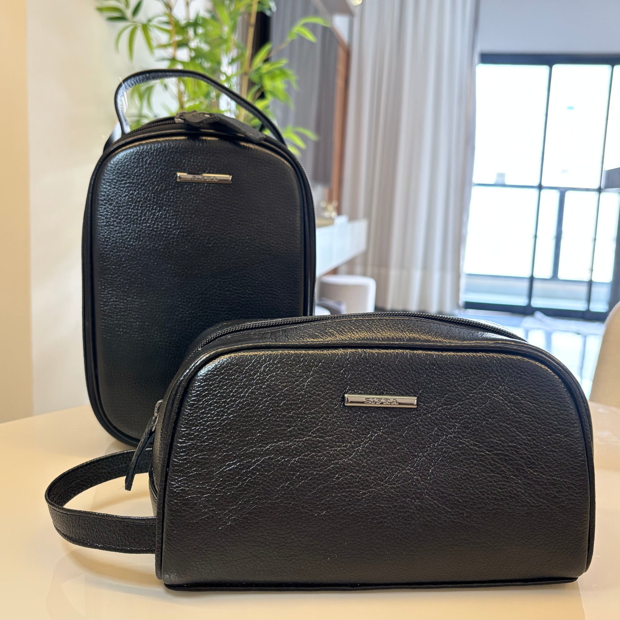 Kit Nécessaires Para Viagem Couro Preto