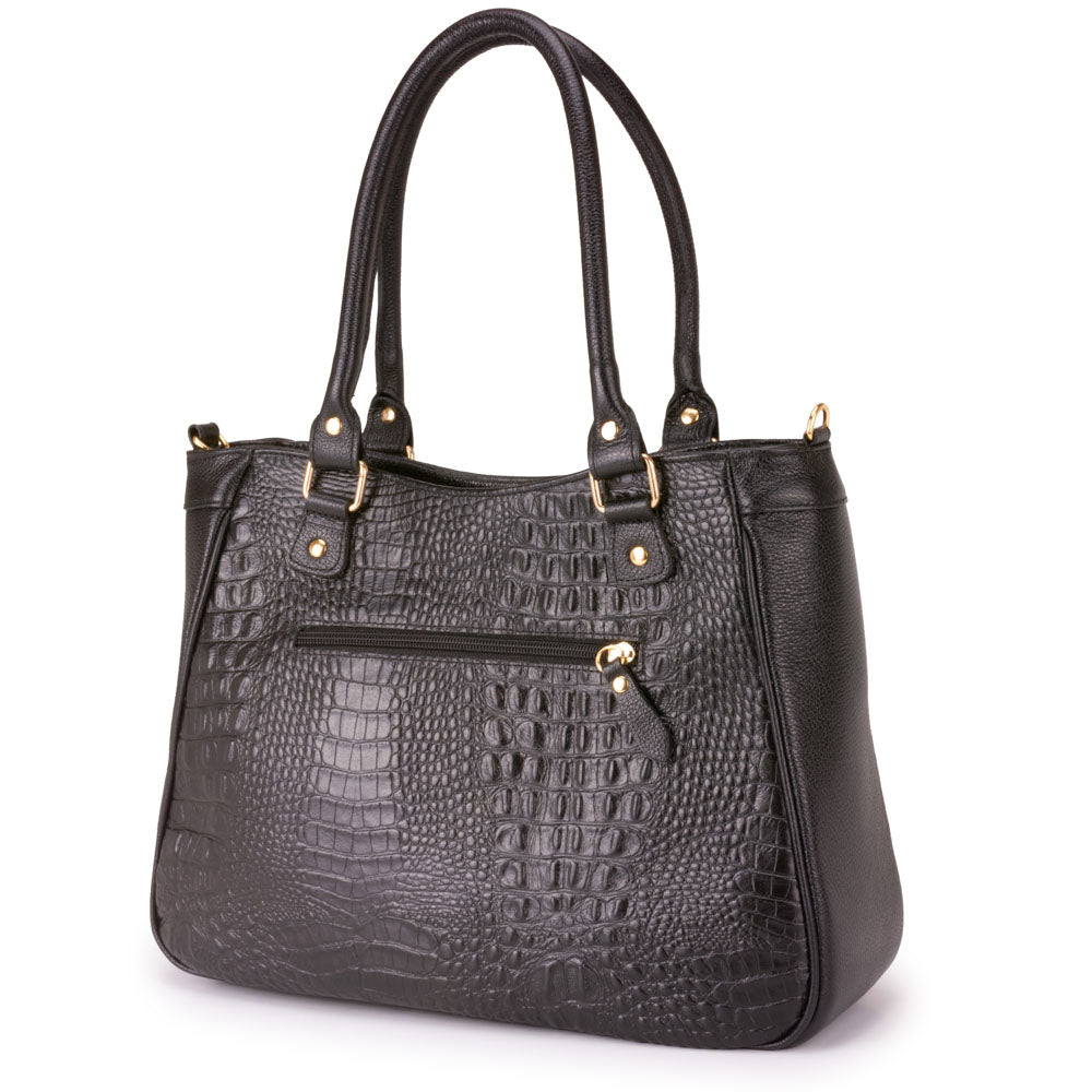 Bolsa Sacola Com Zíper Couro Preta Madison
