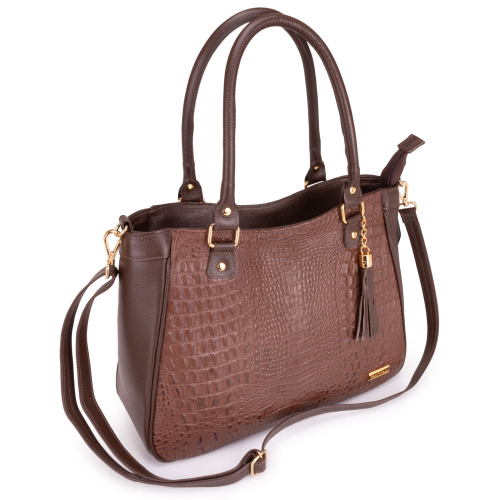 Bolsa Sacola Com Zíper Couro Marrom Madison