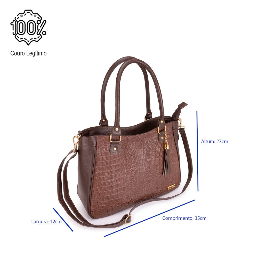 Bolsa Sacola Com Zíper Couro Marrom Madison