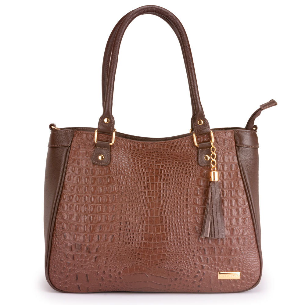 Bolsa Sacola Com Zíper Couro Marrom Madison