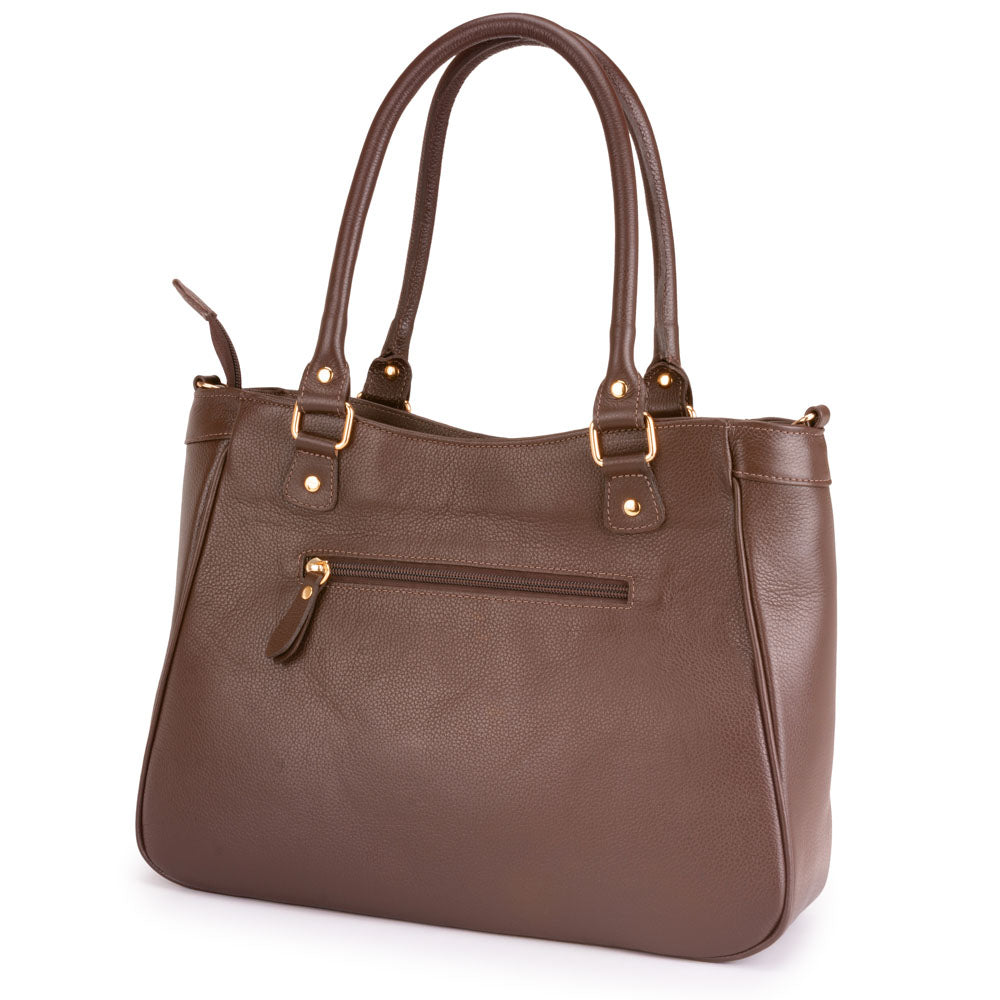Bolsa Sacola Com Zíper Couro Marrom Madison