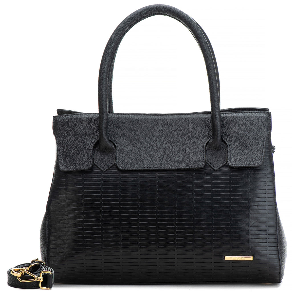 Bolsa Estruturada de Ombro Couro Preta Flavia