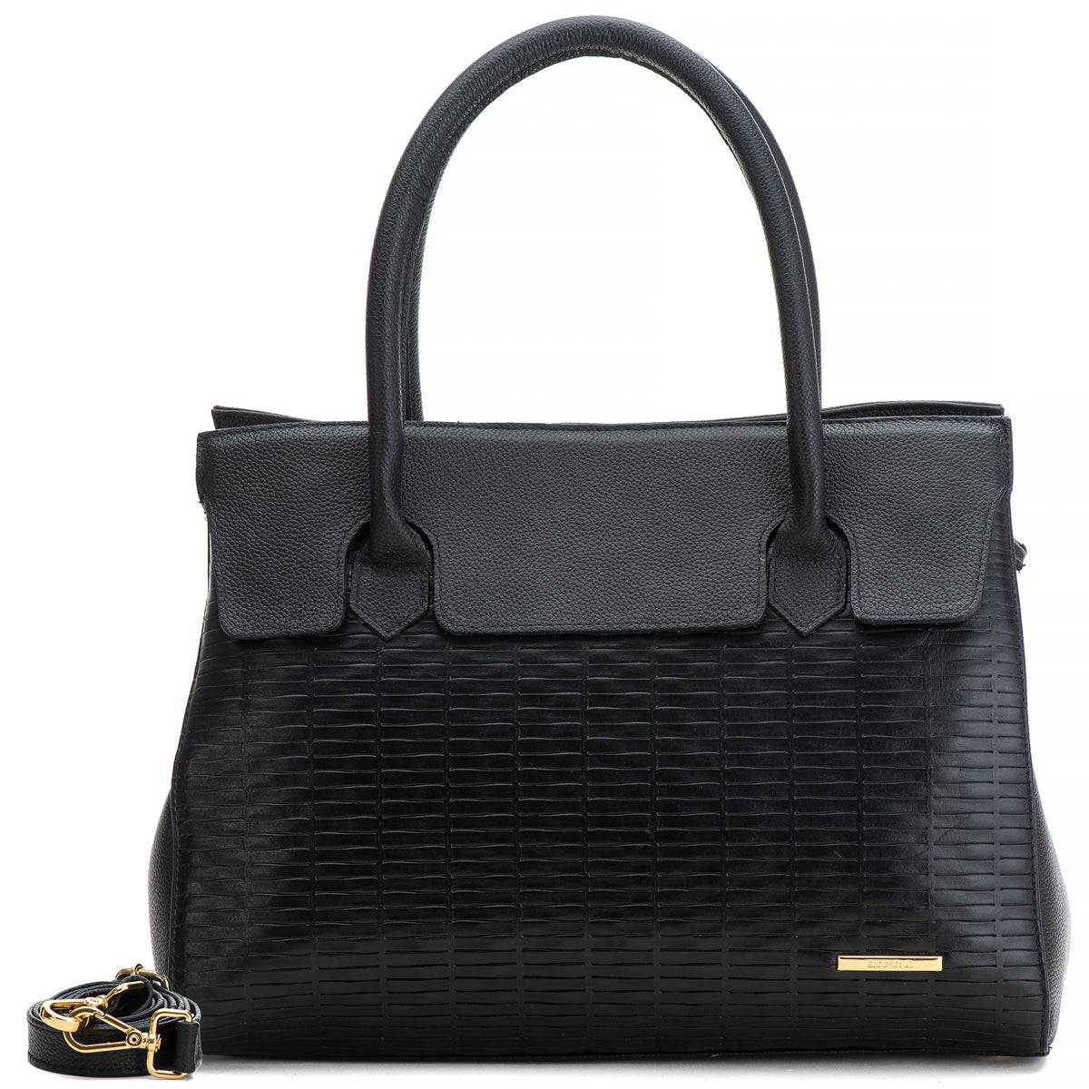 Bolsa Estruturada de Ombro Couro Preta Flavia